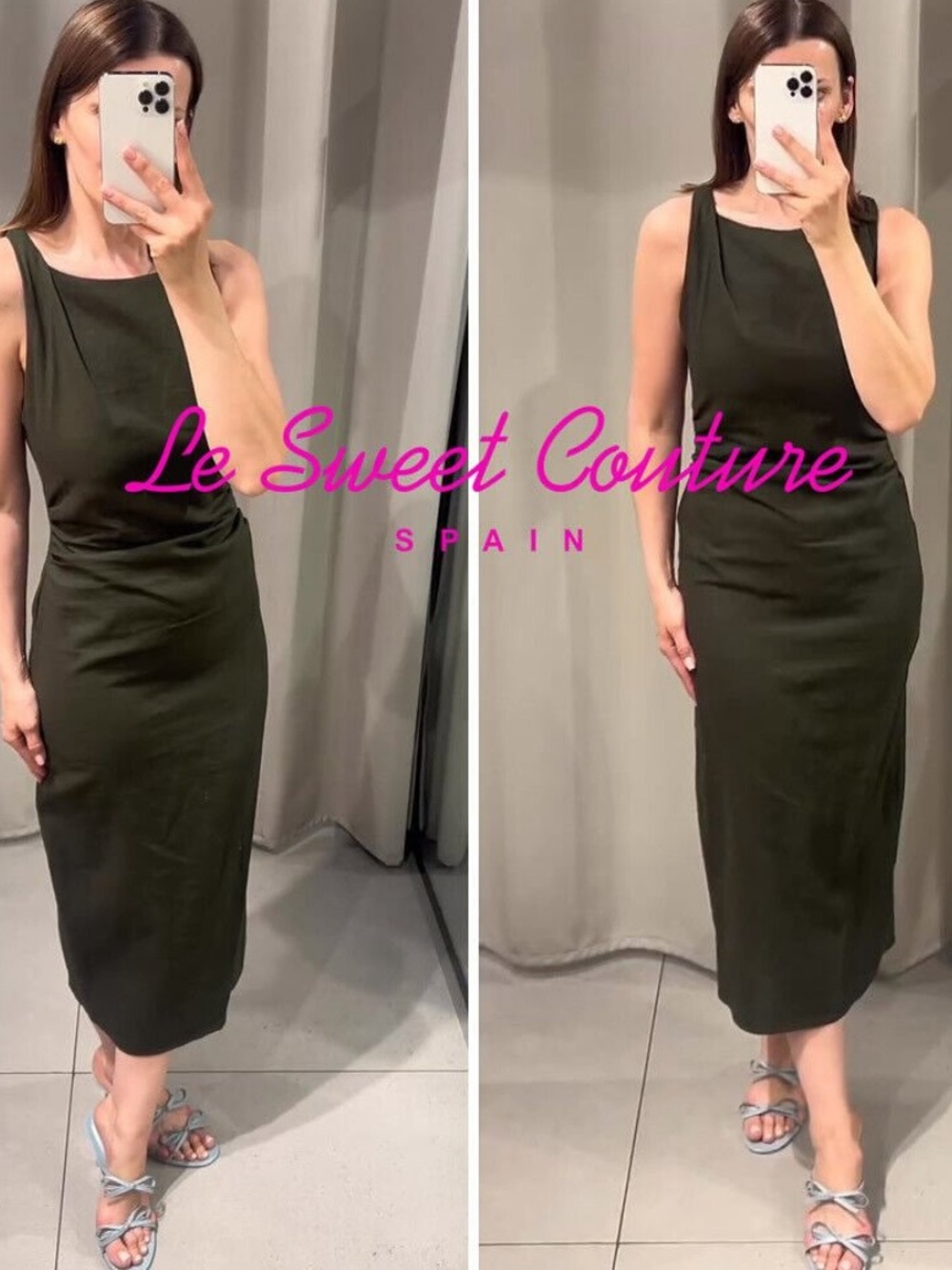 Zara Dark Olive Sleeveless Midi Dress - Picture 1 of 4